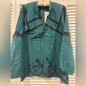 Teal Women's Top with Embroidered Accents